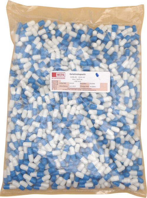 Gelatinekapsel „00“ – Ø 9 x 23,30 mm, blau/weiß – 1000x
