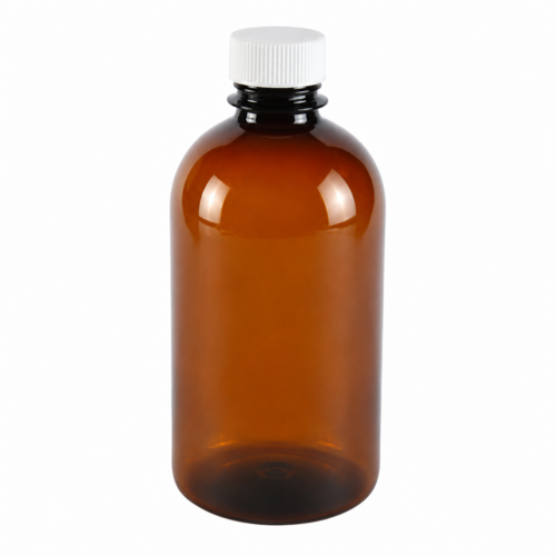 PET-Flasche, braun + weißer Verschluss A - 250 ml, Ø28-Mündung, 100x