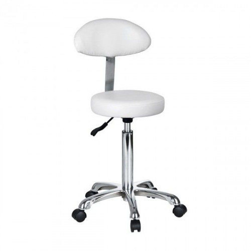 Verstellbarer Laborstuhl Monica, mit Rückenlehne, Gasfeder, Gestell weiß-chrom – Ø 32 cm