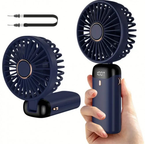 Tragbarer Ventilator, Mini, faltbar, Digitalanzeige, dunkelblau
