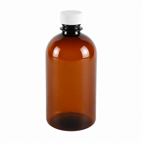 PET-Flasche, braun + weißer Verschluss A - 200 ml, Ø28-Mündung, 100x