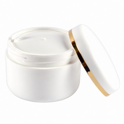 Hochwertige Cremedose inkl. SV mit Abdeckscheibe  - 50ml Weiss-Gold 50x