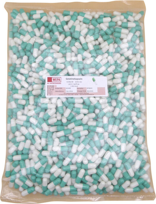 Gelatinekapsel „00“ – Ø 9 x 23,30 mm, grün/weiß – 1000x