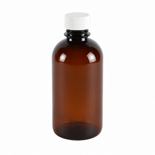 PET-Flasche, braun + weißer Verschluss A - 150 ml, Ø28-Mündung, 150x