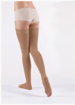 Venoflex Mikrokompressionsstrümpfe, Oberschenkelhoch, 23–32 mmHg, Unisex, Karamell, Größe 4, offene Zehen – 1 Stück