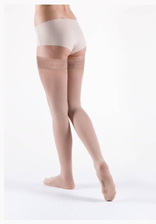 Kompressions-Oberschenkelfixierungsstrümpfe Venoflex Kokoon Absolu 20-36 mmHg, Damen, beige, Größe 2, mit offener Spitze - 1x