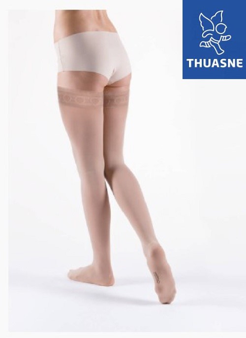 Kompressions-Oberschenkelfixierungsstrümpfe Venoflex Elegance 15-20 mmHg Herren, beige Größe 4, mit geschlossener Fußspitze - 1x