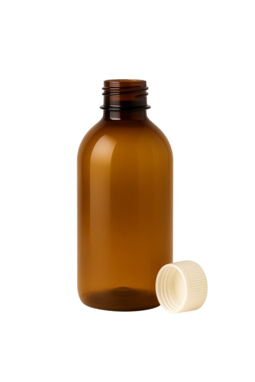 PET Medizinflasche+Verschluss Braun Öffn.28mm 250ml 70x